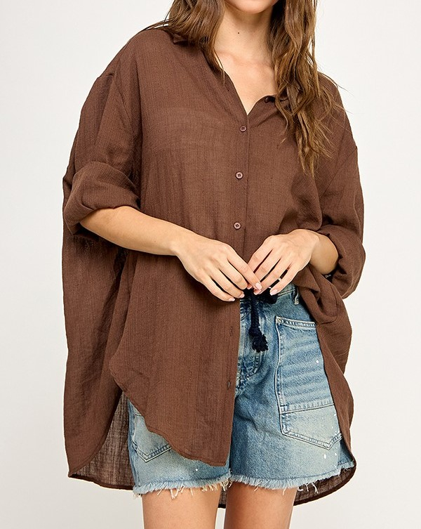 Blusa Buttondown Oversized Cocoa – foto 3