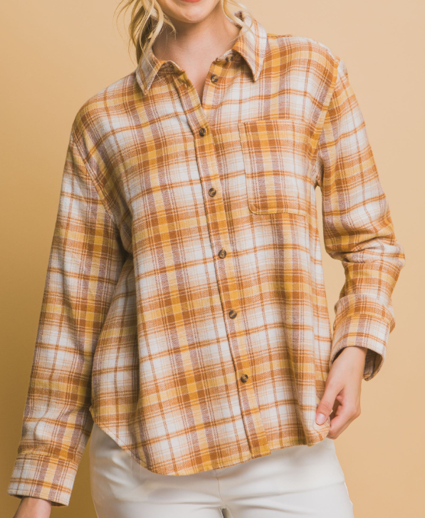 Blusa Long Plaid Buttondown Mustard