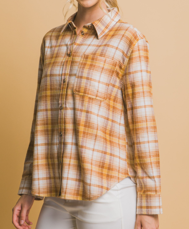 Blusa Long Plaid Buttondown Mustard – foto 3