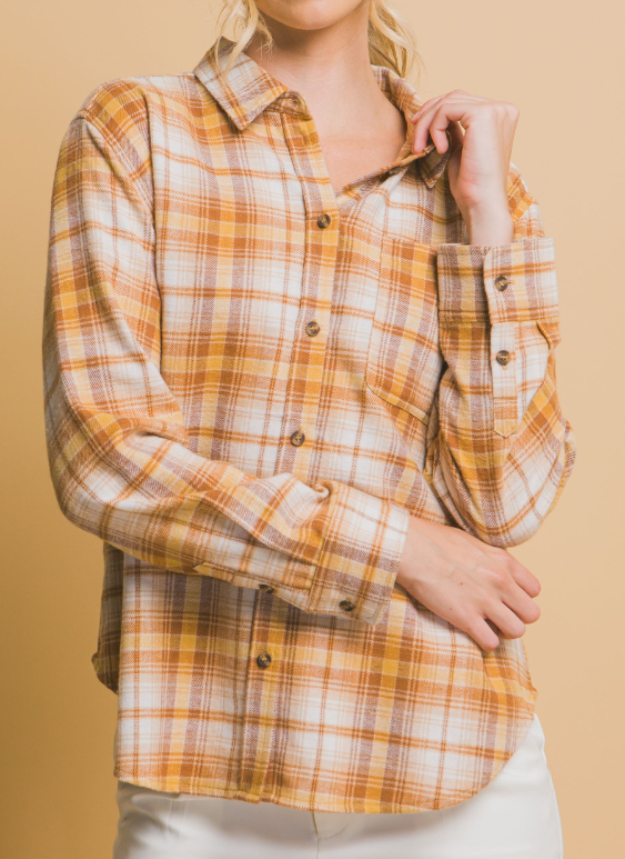 Blusa Long Plaid Buttondown Mustard – foto 4
