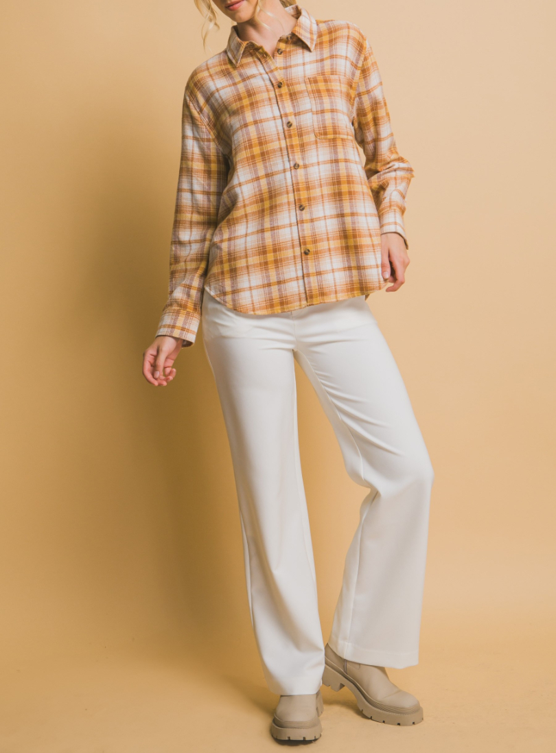 Blusa Long Plaid Buttondown Mustard – foto 5