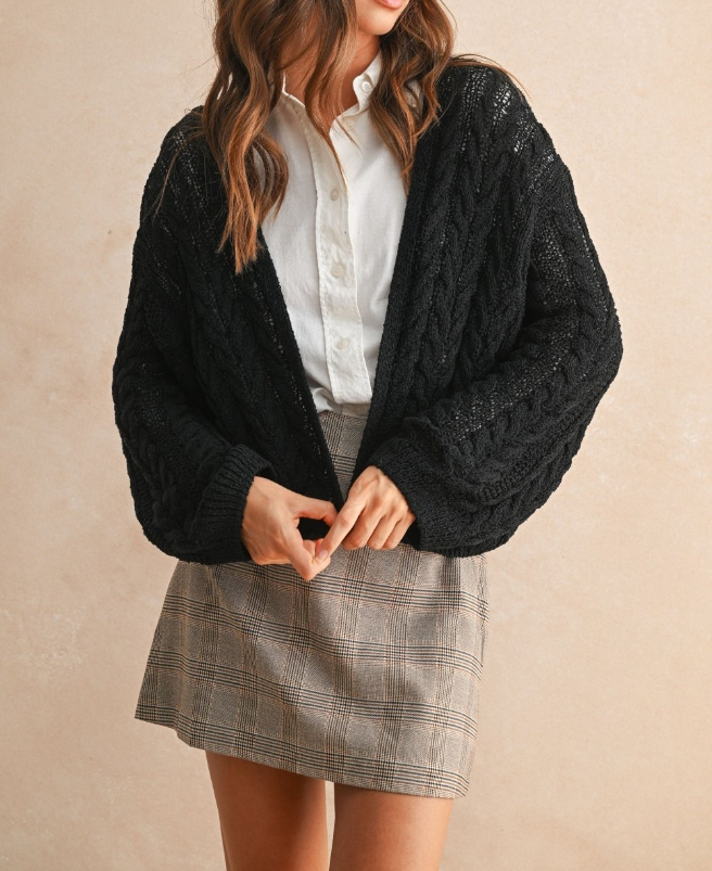 Cardigan Cable Knitted Light Black