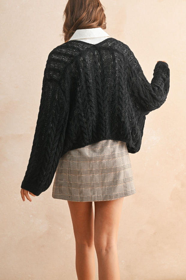 Cardigan Cable Knitted Light Black