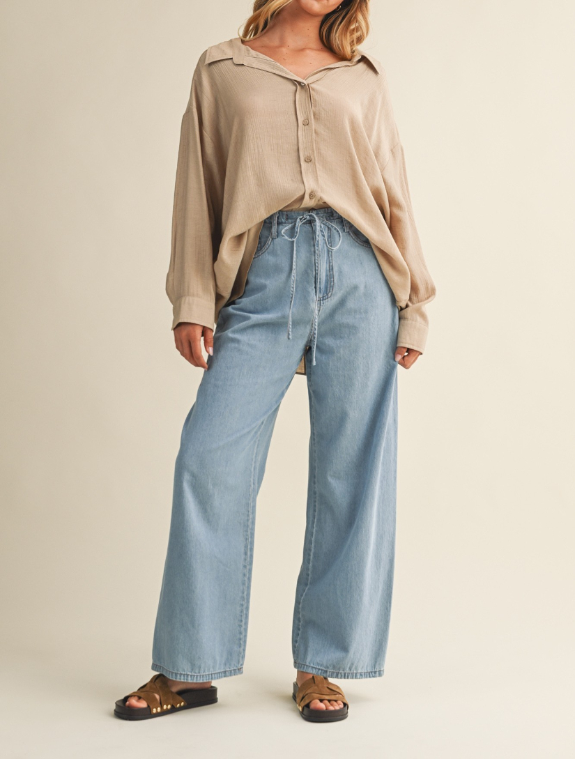 Blusa Crinkled Button Down Taupe – foto 6
