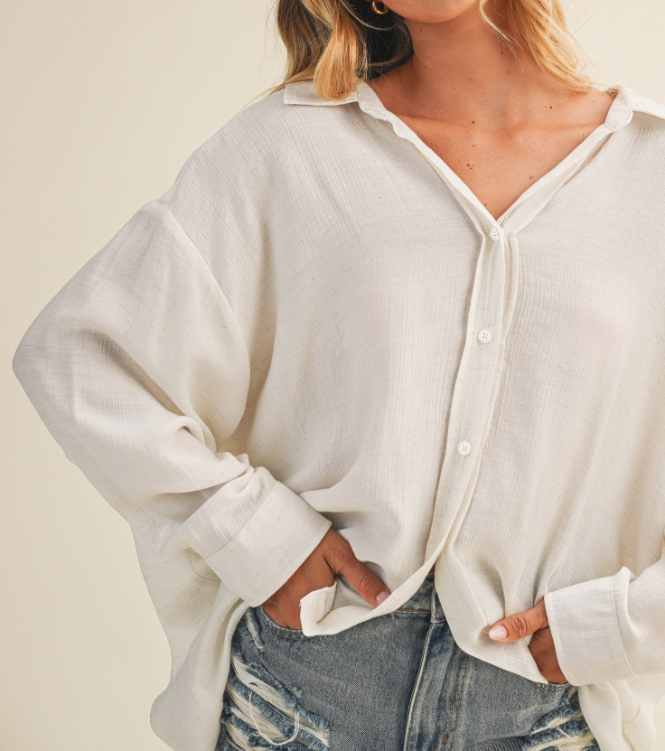 Blusa Crinkled Button Down Natural – foto 5