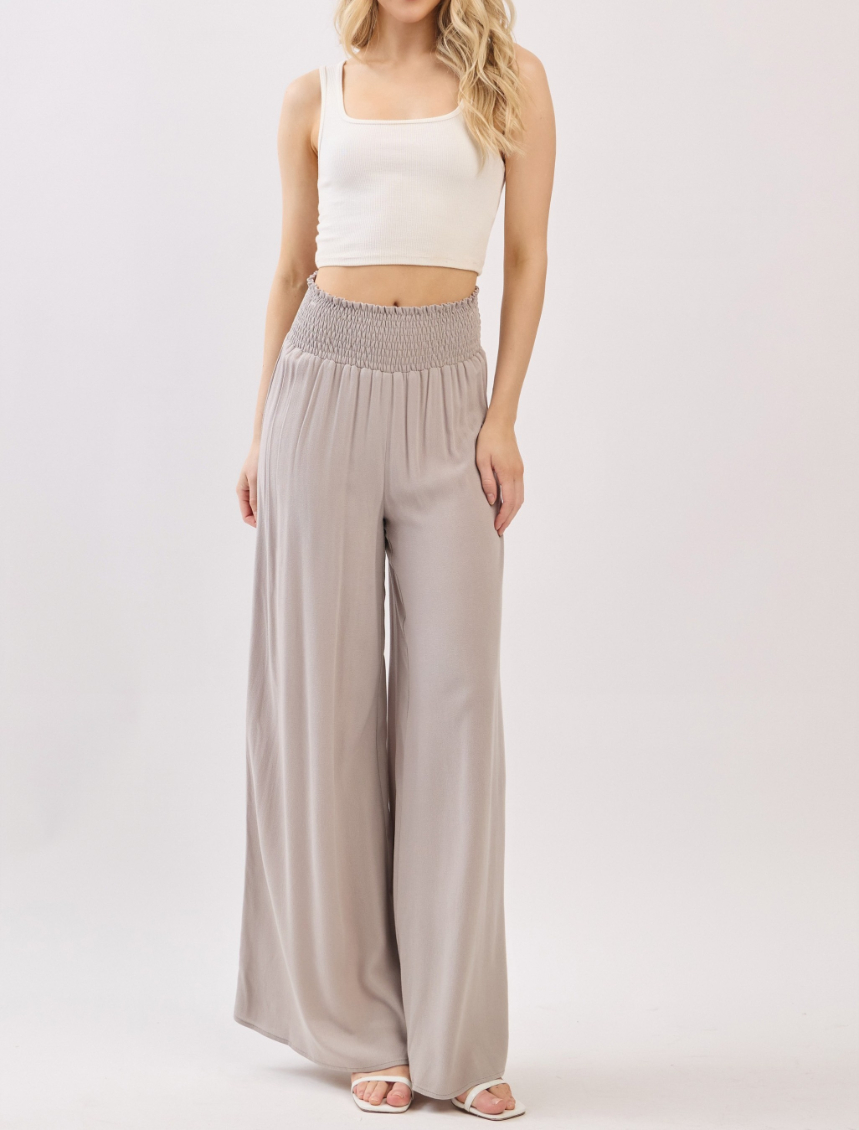Pantalon Wide Leg Smocked Waist Cement – foto 3
