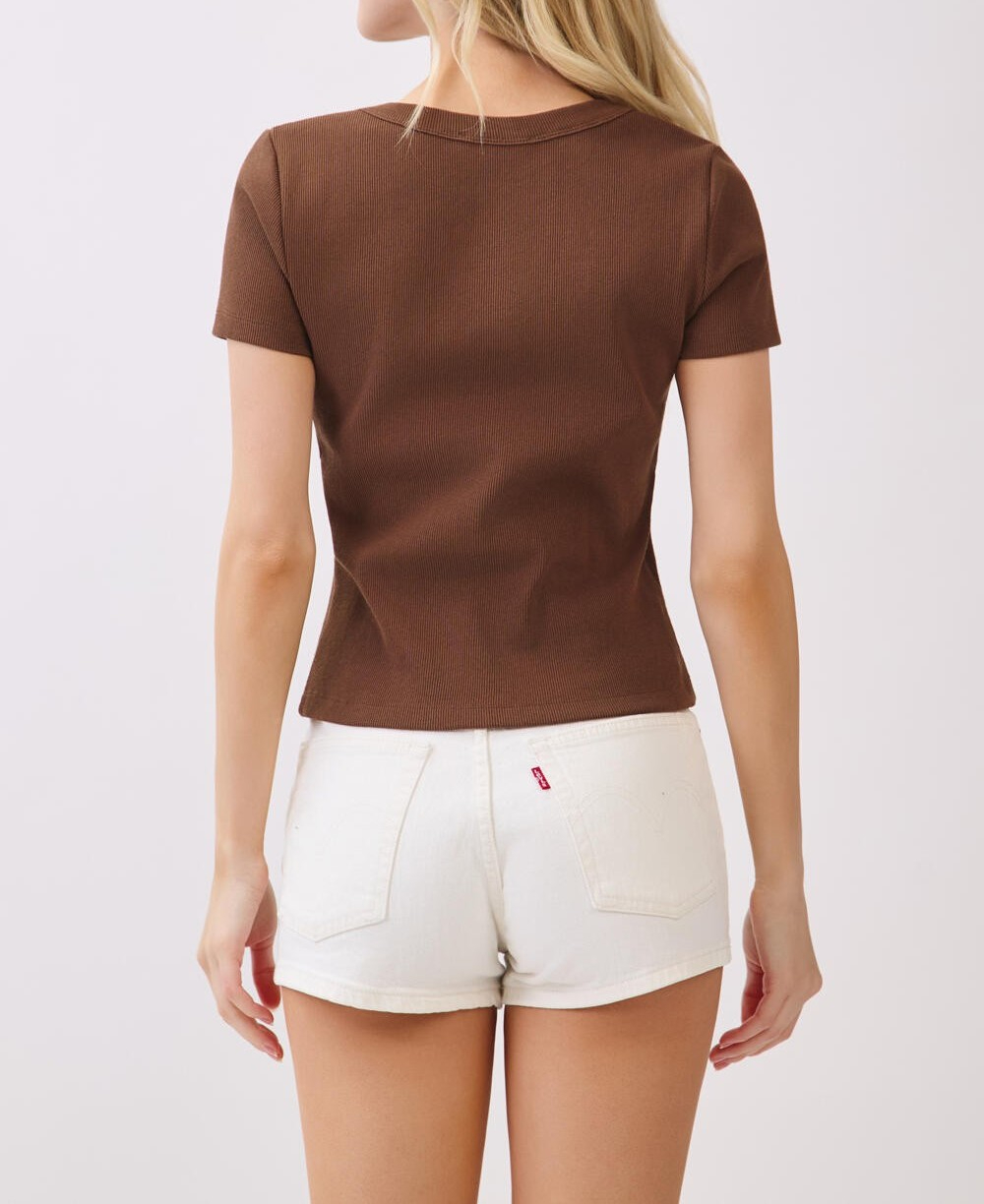 Blusa Round Neck Ribbed Sleeves Chocolate