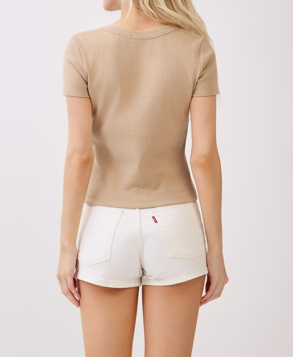 Blusa Round Neck Ribbed Sleeves Taupe – foto 2