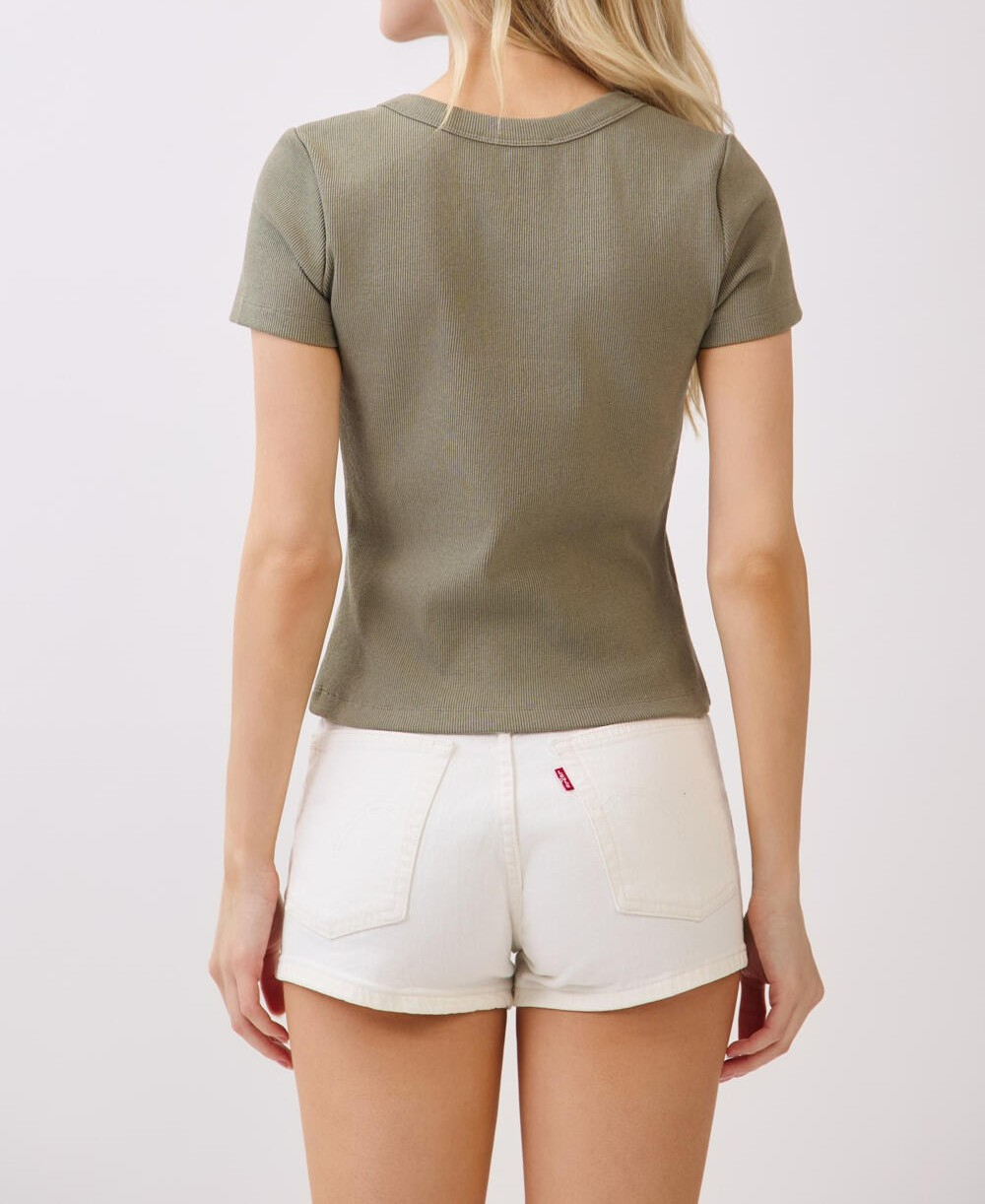 Blusa Round Neck Ribbed Sleeves Olive – foto 2
