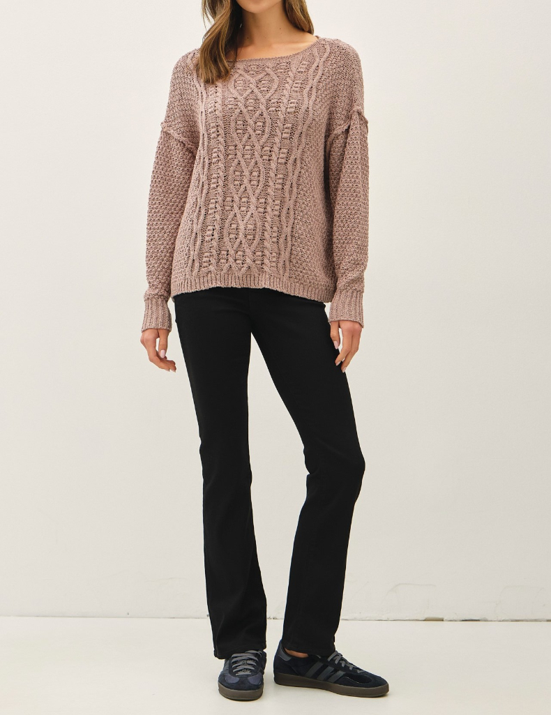 Sweater Chunky Cable Textured Knit Mocha S/M – foto 3