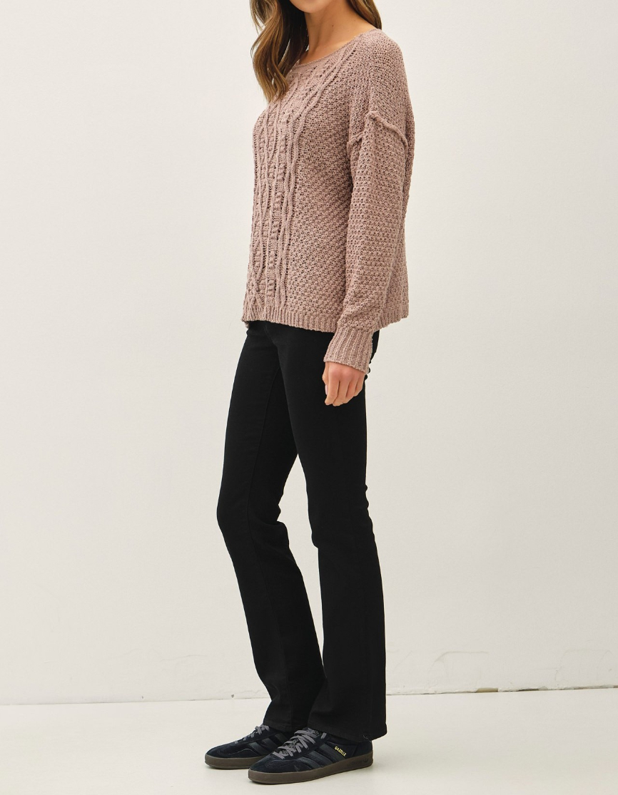 Sweater Chunky Cable Textured Knit Mocha S/M – foto 4