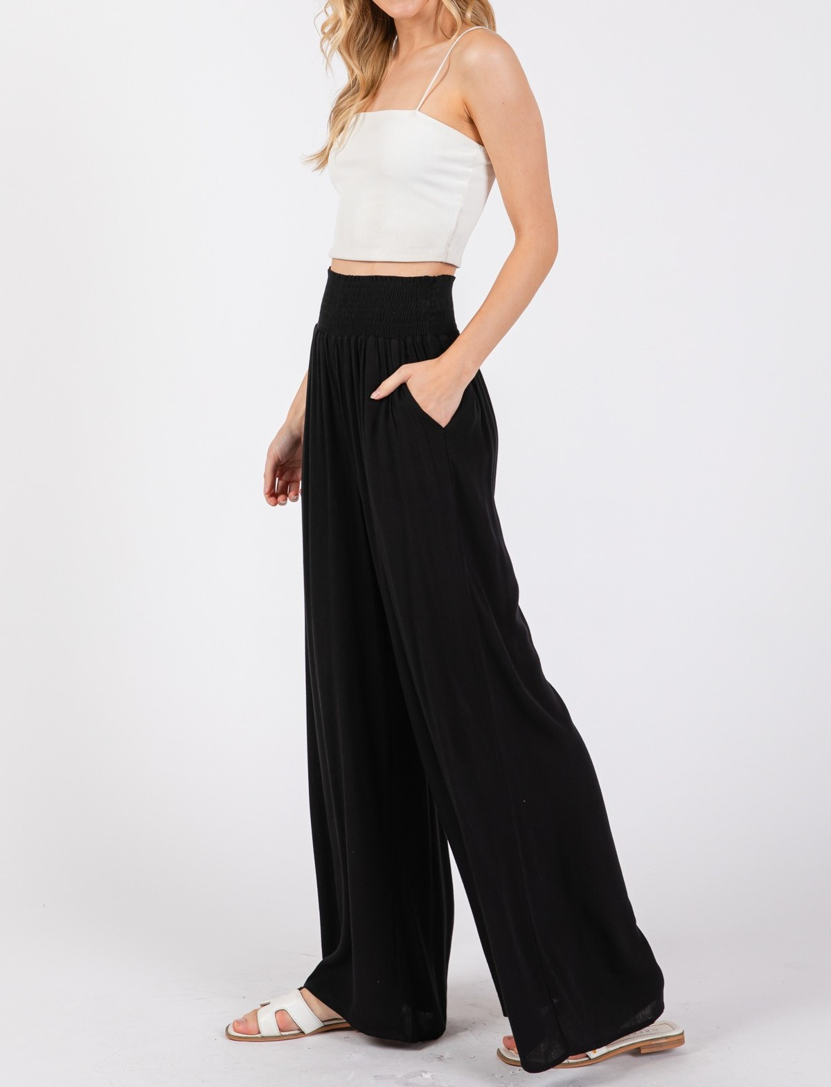 Pantalon Smocked Waist Black S – foto 3