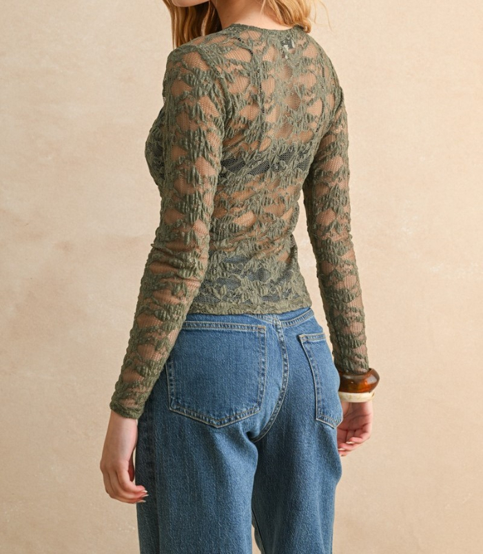 Blusa M/L Floral Textured Fabric Olive S – foto 2