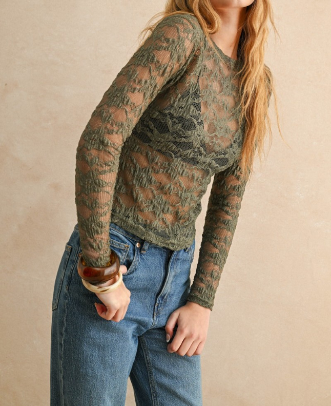 Blusa M/L Floral Textured Fabric Olive S – foto 3