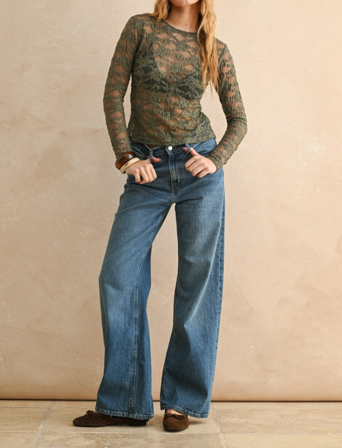 Blusa M/L Floral Textured Fabric Olive S – foto 4
