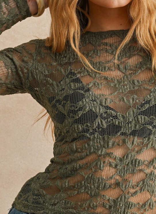 Blusa M/L Floral Textured Fabric Olive S – foto 5