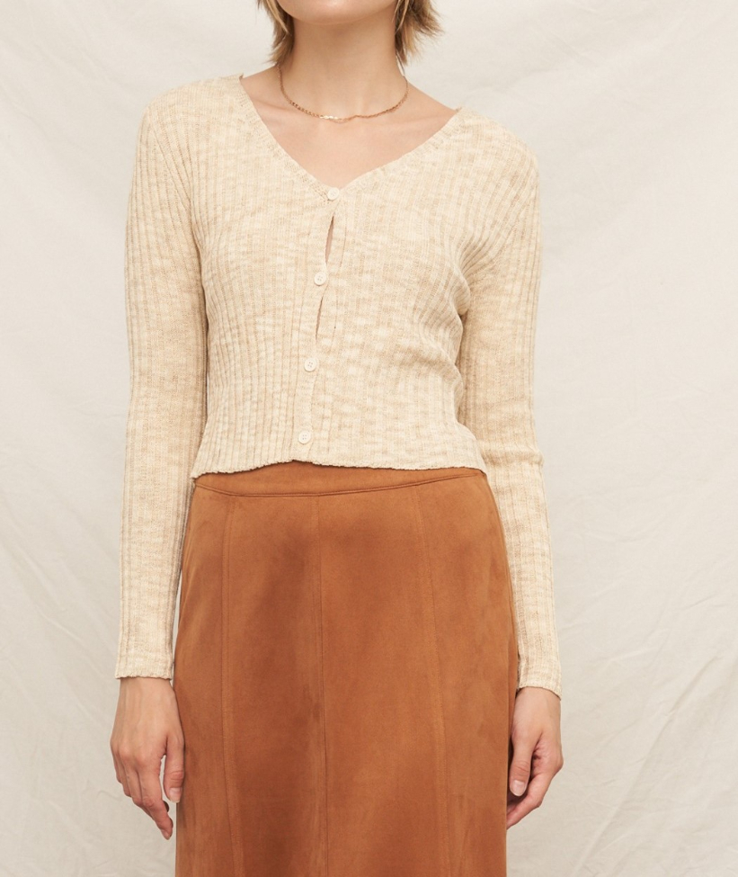 Cardigan V-neck Ribbed Beige
