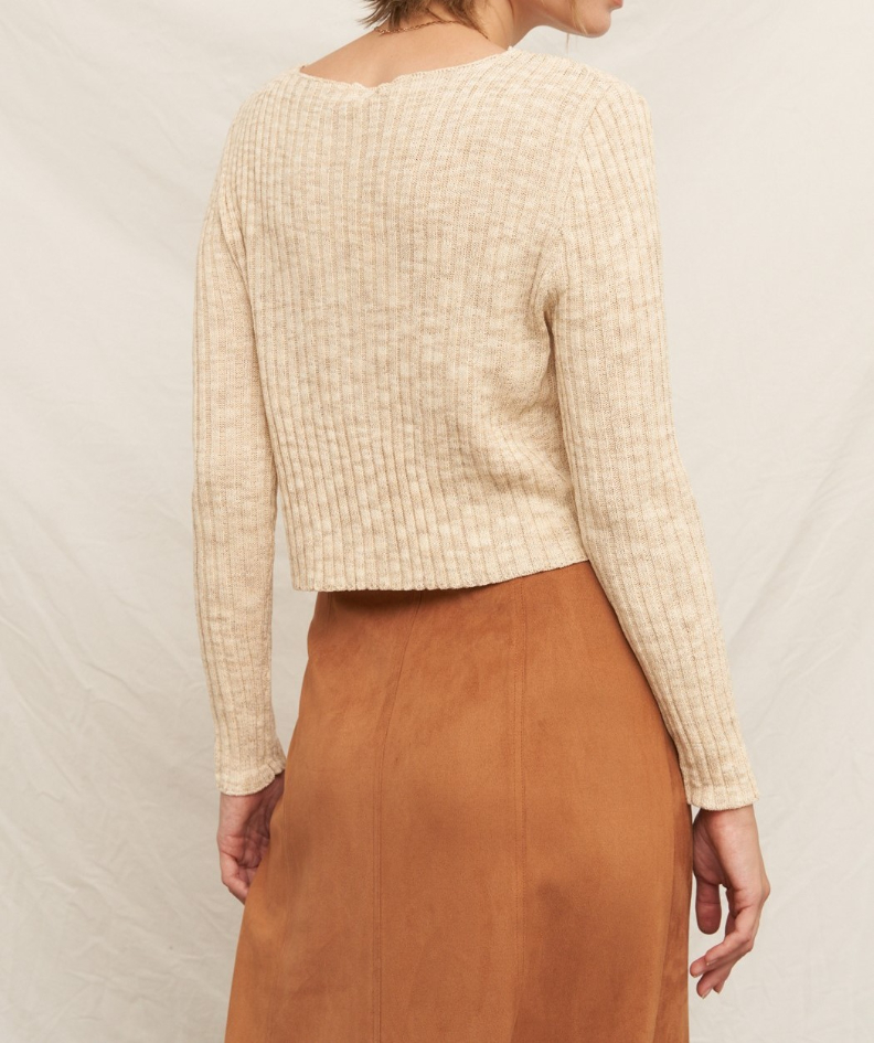Cardigan V-neck Ribbed Beige