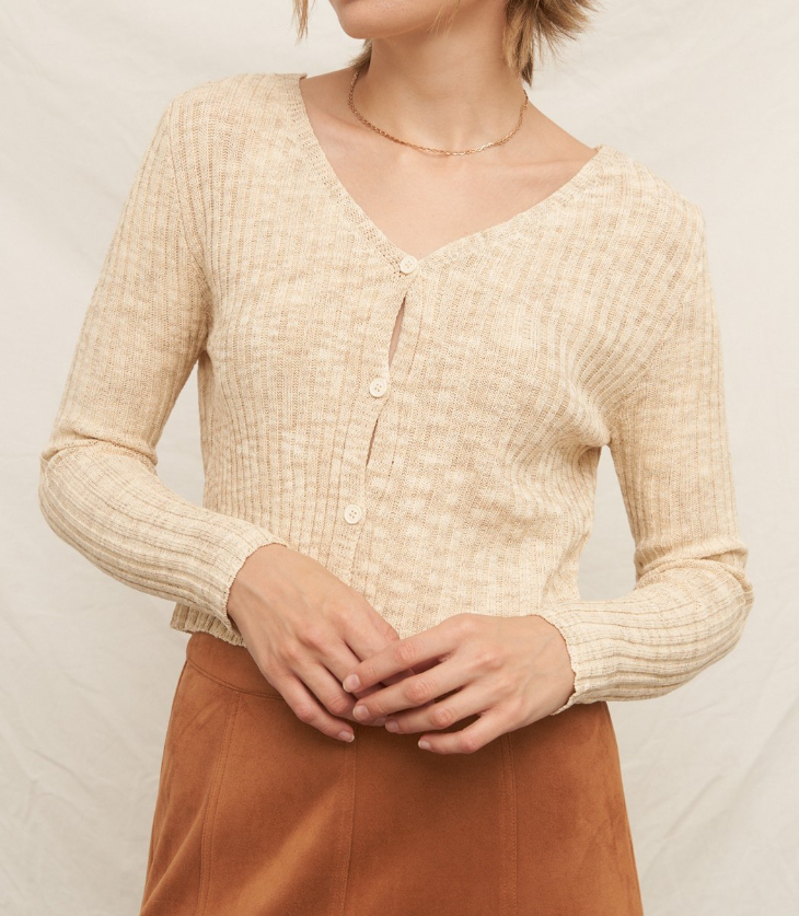 Cardigan V-neck Ribbed Beige – foto 3