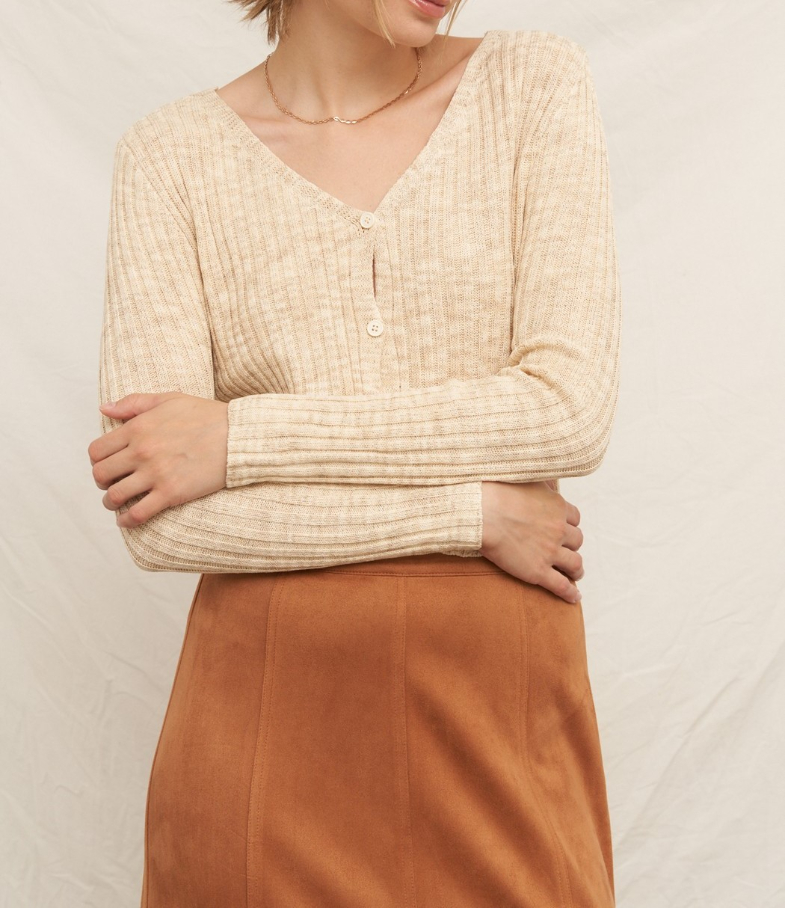 Cardigan V-neck Ribbed Beige – foto 4