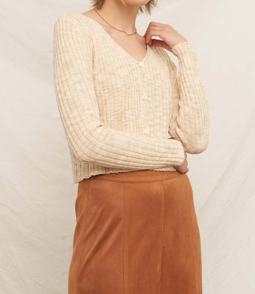 Cardigan V-neck Ribbed Beige – foto 5