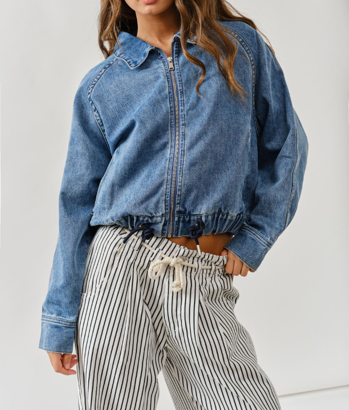 Jacket Denim String Waist Medium Wash Denim