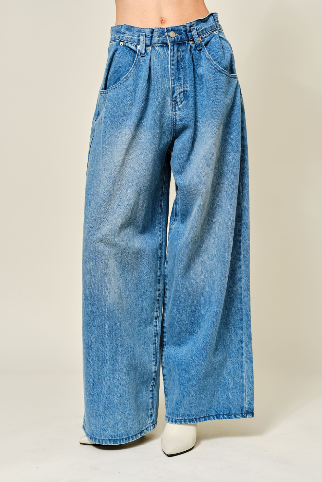 Jeans Extension Waist Wide Leg Denim