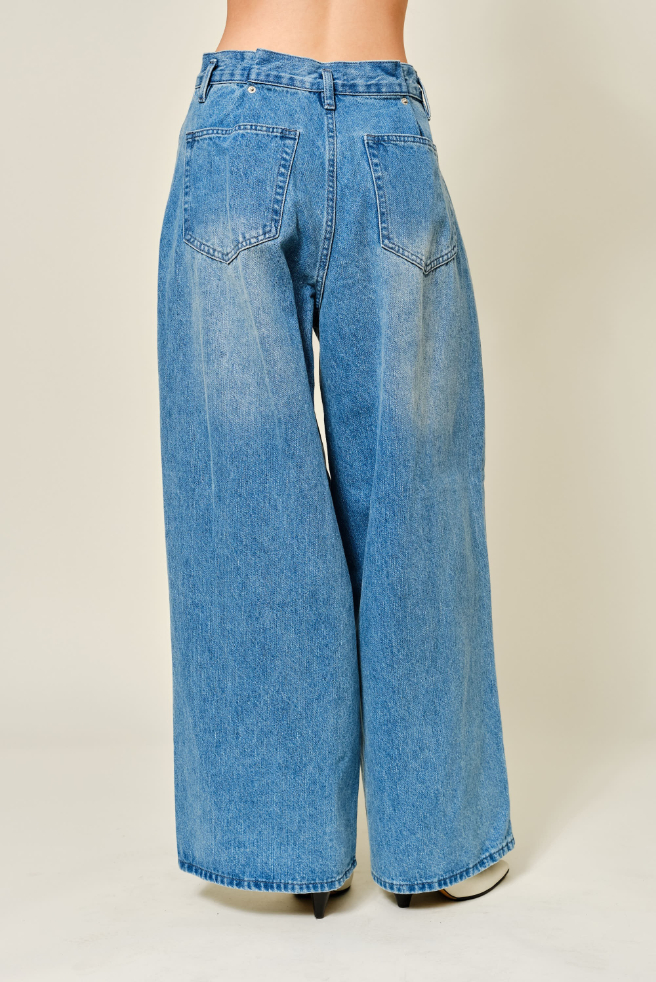 Jeans Extension Waist Wide Leg Denim
