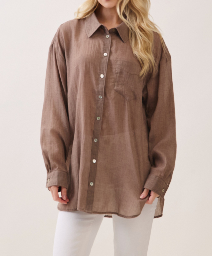 Camisa Oversized Button Up Mocha S