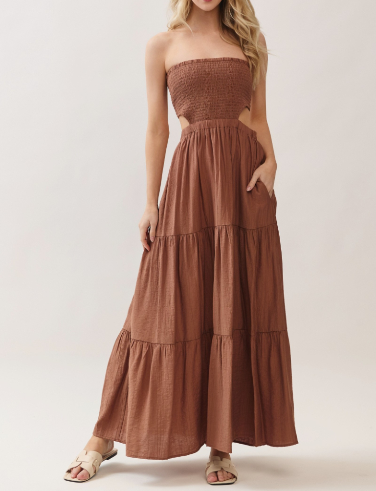 Vestido Maxi Tube Top Elastic Waist Amber Brown