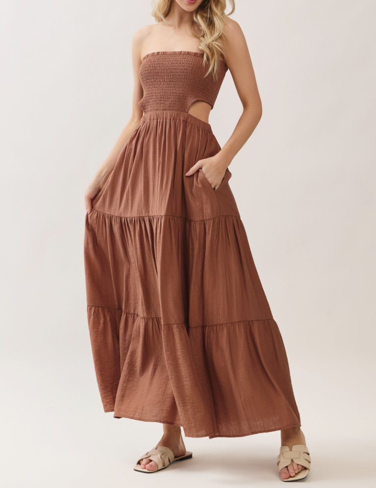 Vestido Maxi Tube Top Elastic Waist Amber Brown – foto 3