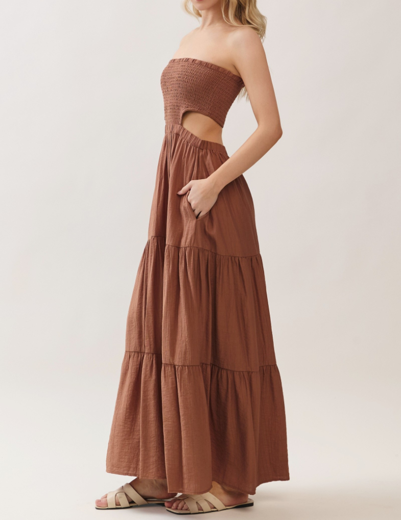 Vestido Maxi Tube Top Elastic Waist Amber Brown – foto 4