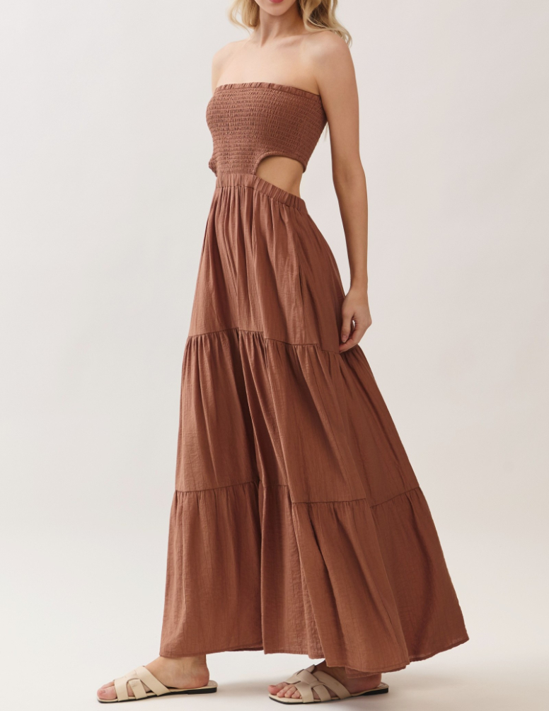 Vestido Maxi Tube Top Elastic Waist Amber Brown – foto 5
