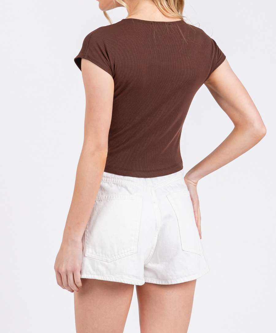 Blusa Ribbed Round Neck Dolman Chocolate – foto 2