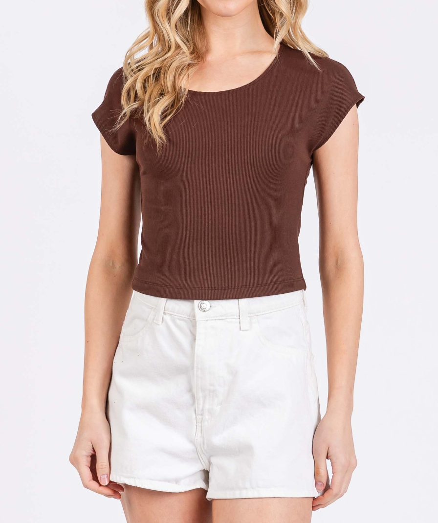Blusa Ribbed Round Neck Dolman Chocolate – foto 3