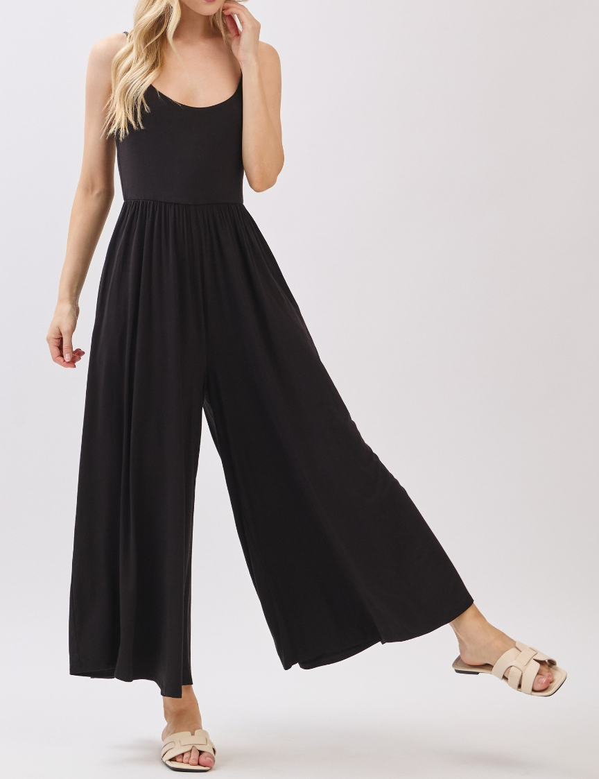 Jumpsuit Uneck Flare Wide Leg Side Pockets Black – foto 3