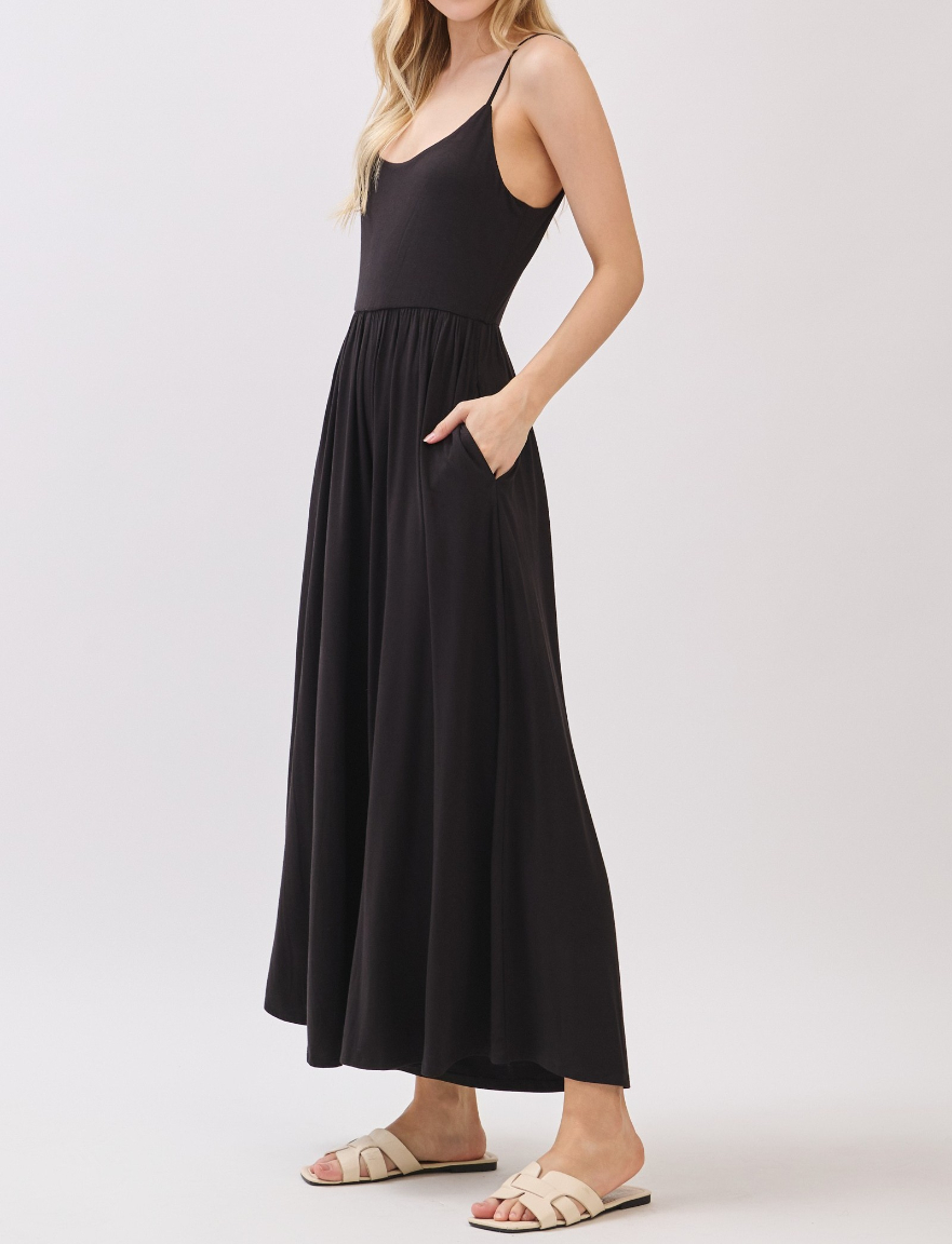 Jumpsuit Uneck Flare Wide Leg Side Pockets Black – foto 4
