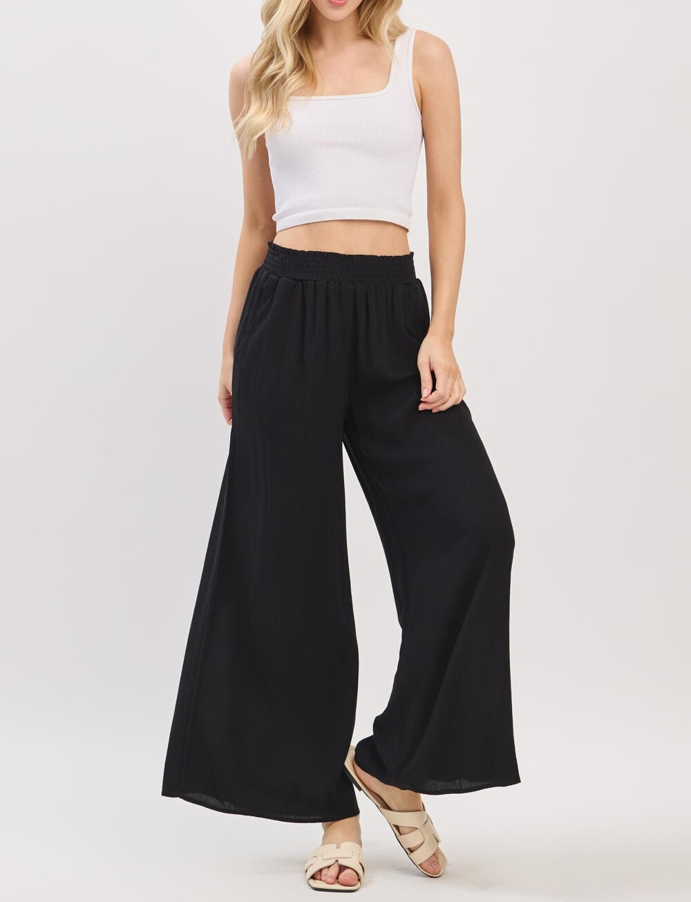 Pantalon Waist Smocked Wide Leg Black – foto 3