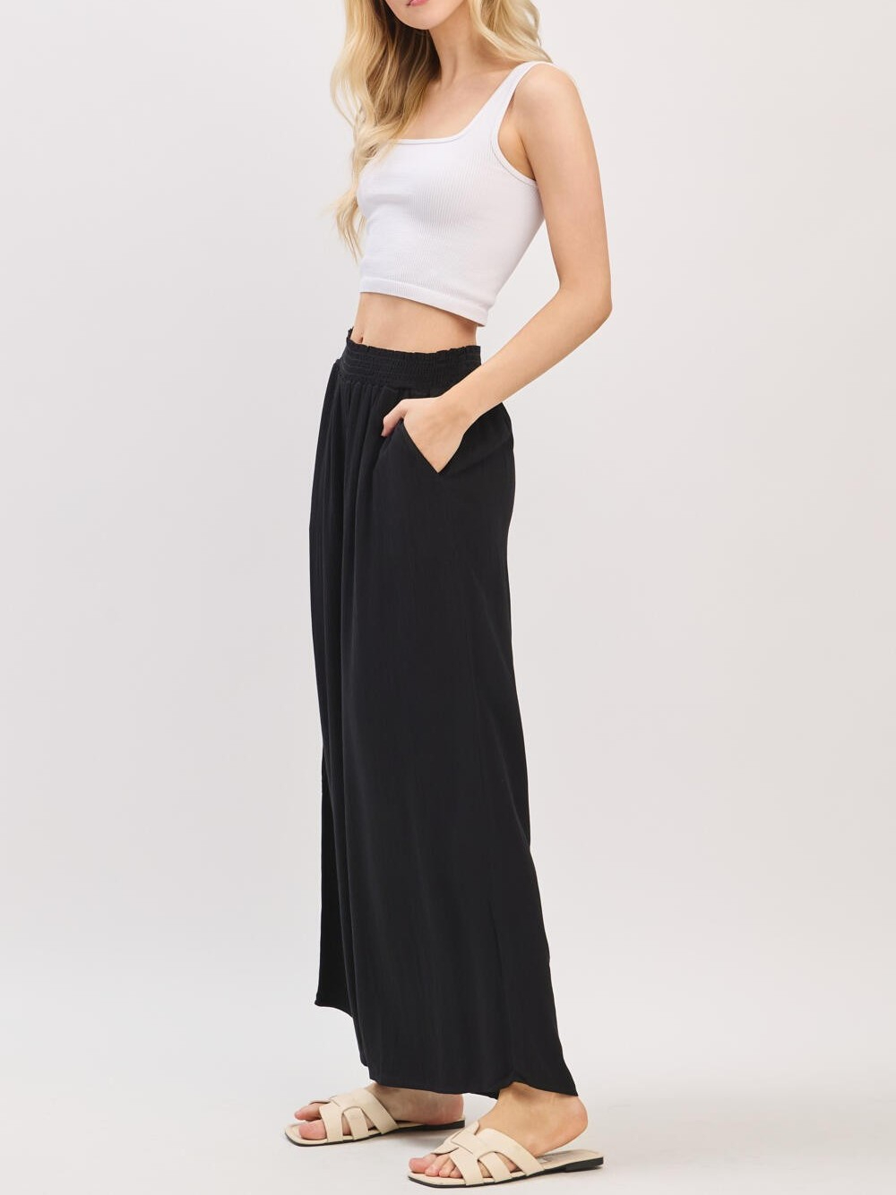 Pantalon Waist Smocked Wide Leg Black – foto 4