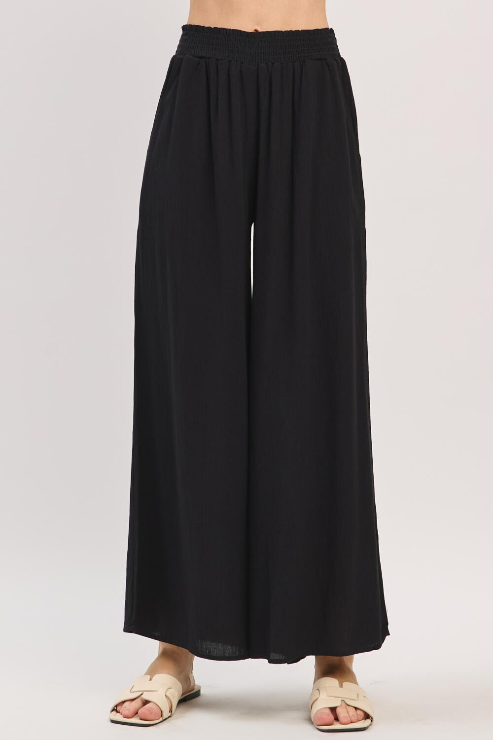 Pantalon Waist Smocked Wide Leg Black – foto 5