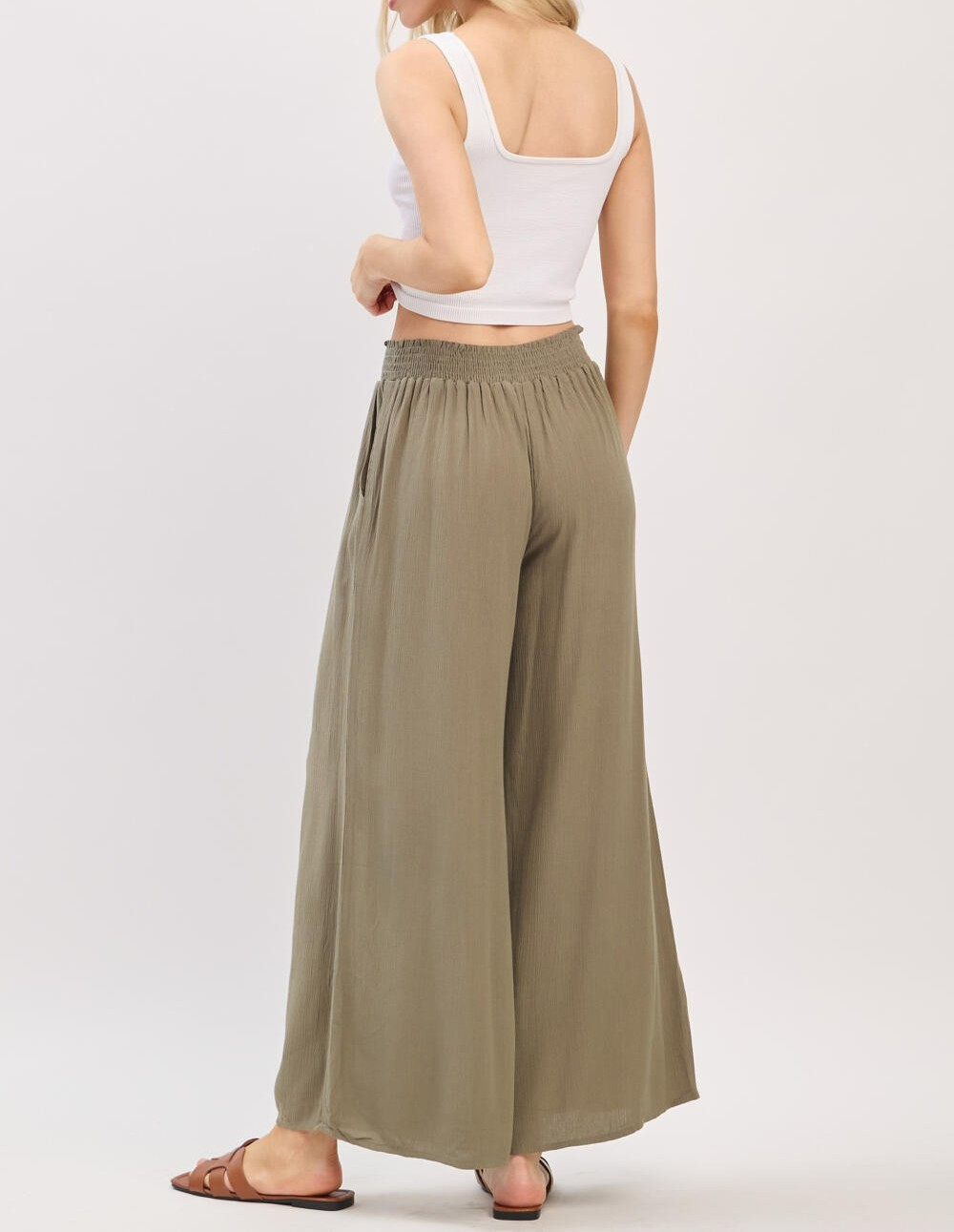Pantalon Waist Smocked Wide Leg Olive