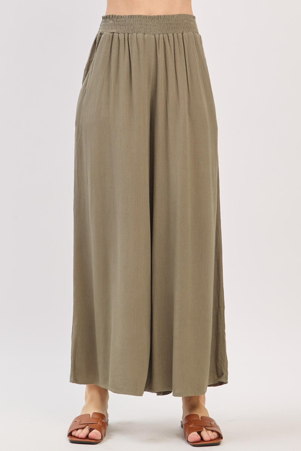 Pantalon Waist Smocked Wide Leg Olive – foto 4