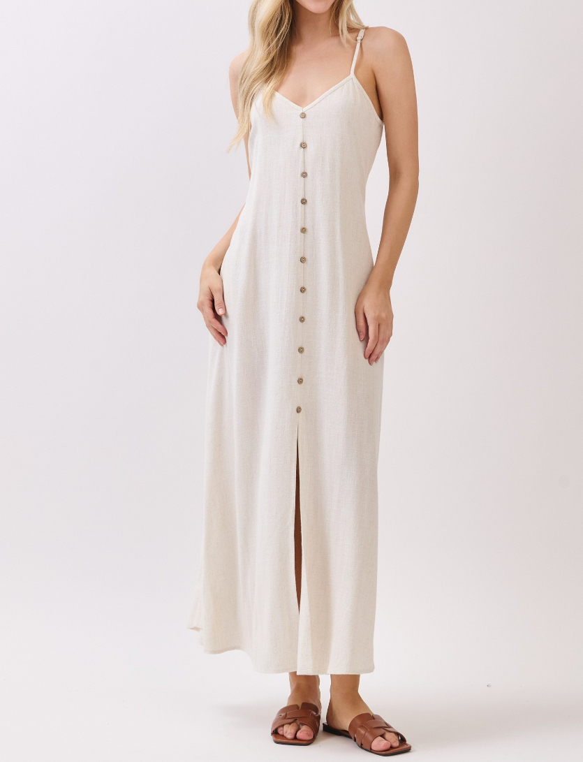 Vestido Flowy Buttons Contrast White Natural – foto 1