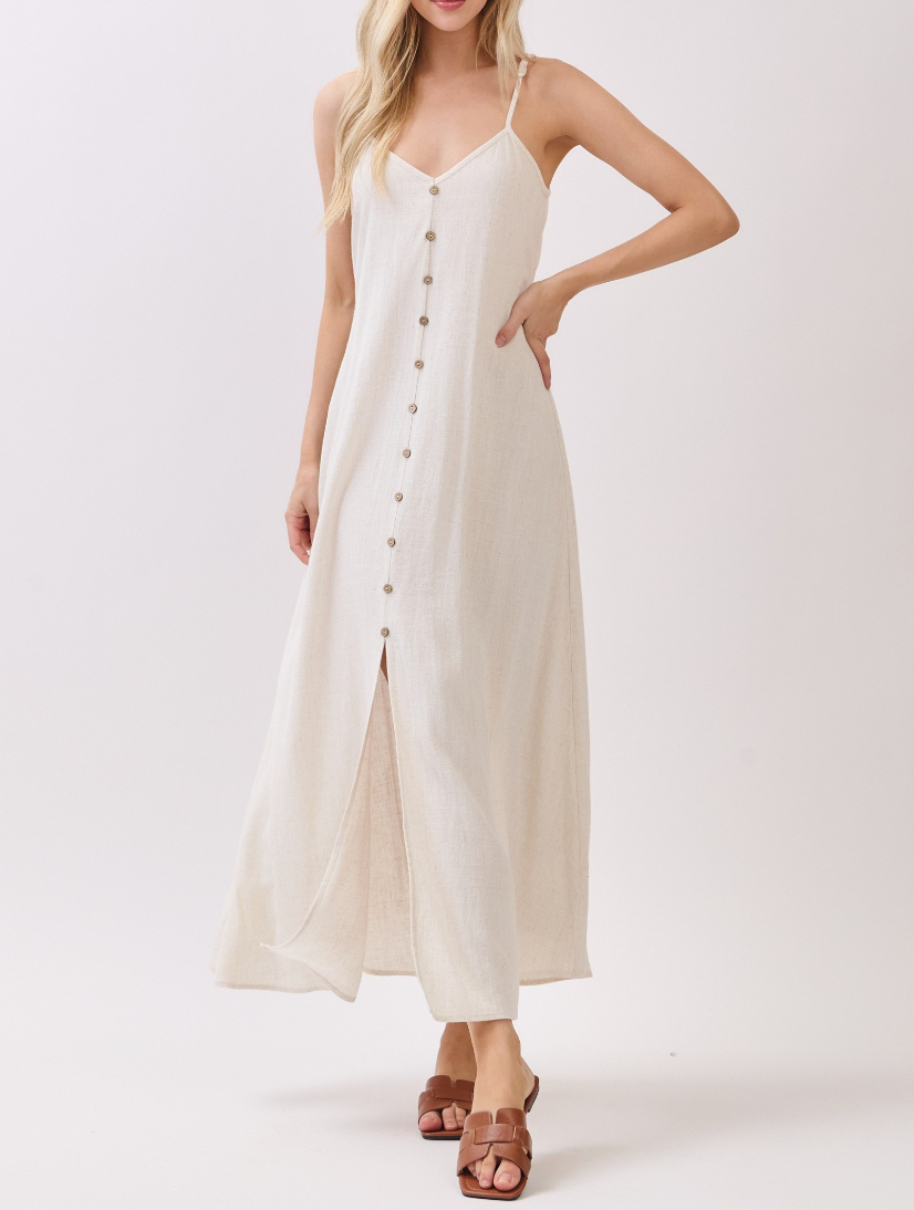 Vestido Flowy Buttons Contrast White Natural – foto 3