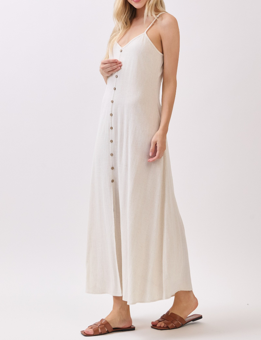 Vestido Flowy Buttons Contrast White Natural – foto 5