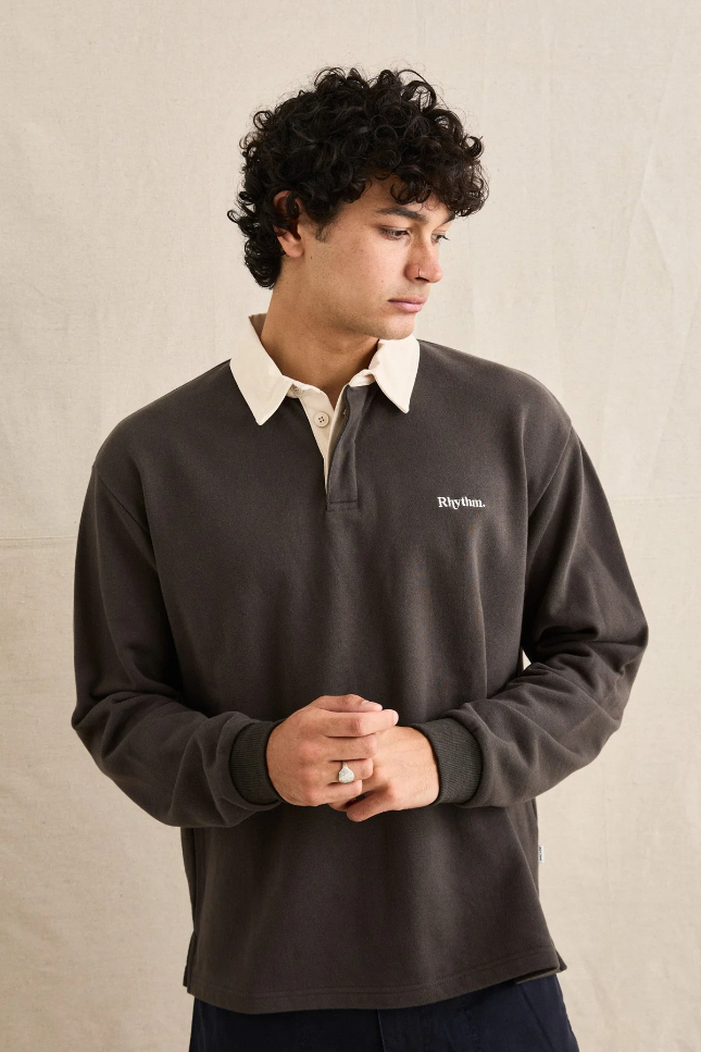 Camisa Polo Rhyhtm M/L Koa Vintage Rugby Olive – foto 1