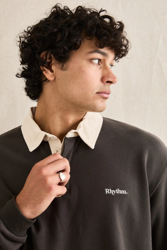 Camisa Polo Rhyhtm M/L Koa Vintage Rugby Olive – foto 3