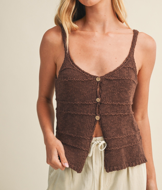 Blusa Tiered Button Knit Cami Brown