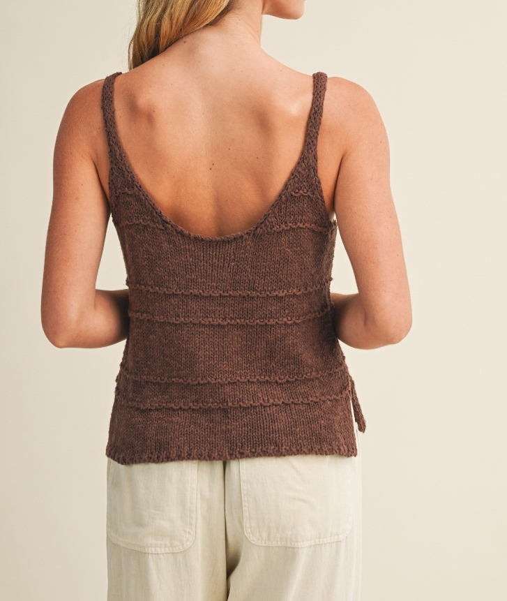 Blusa Tiered Button Knit Cami Brown