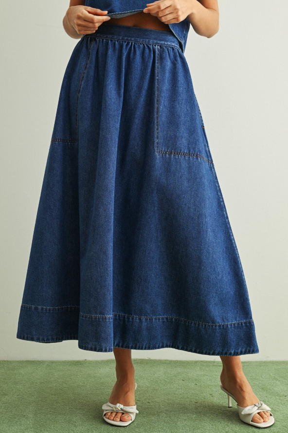 Enagua A Line Pockets Soft Denim